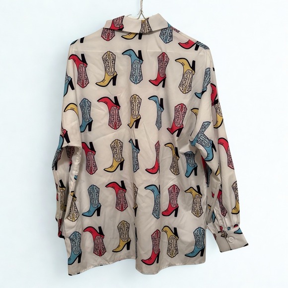Nylon Apparel Womens Button Down Long Sleeve Sz. S Oversized Western Cowboy Boot - Picture 4 of 9